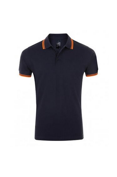 SOLS Mens Pasadena Tipped Short Sleeve Pique Polo Shirt - French Navy/Neon Orange