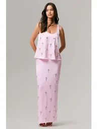 تنورة ماكسي ساتان مزينة بأحجار لون زهري - 4