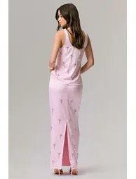 تنورة ماكسي ساتان مزينة بأحجار لون زهري - 3