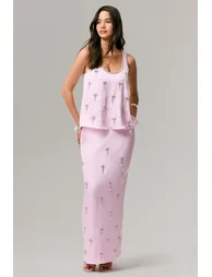 تنورة ماكسي ساتان مزينة بأحجار لون زهري