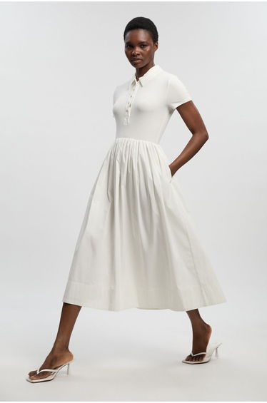 Viscose Rib Button Up Collared Shirt Maxi Dress