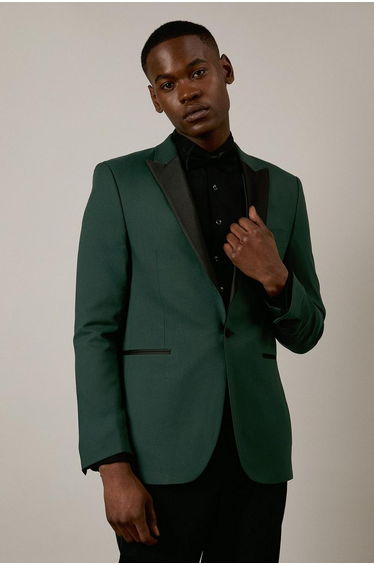 Dark Green Tailored Fit peak Collar Tuxedo Jacket