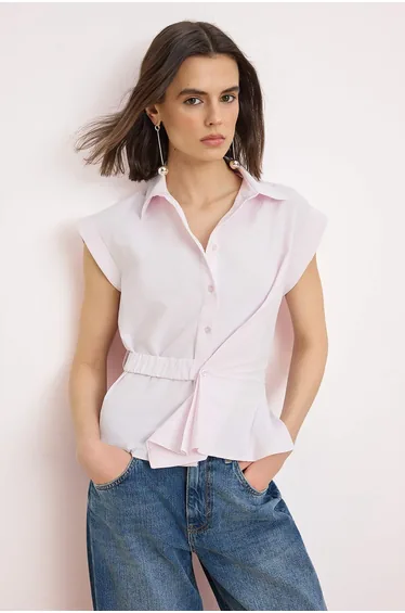 Pink Asymmetrical Closure Fitted Shirt
