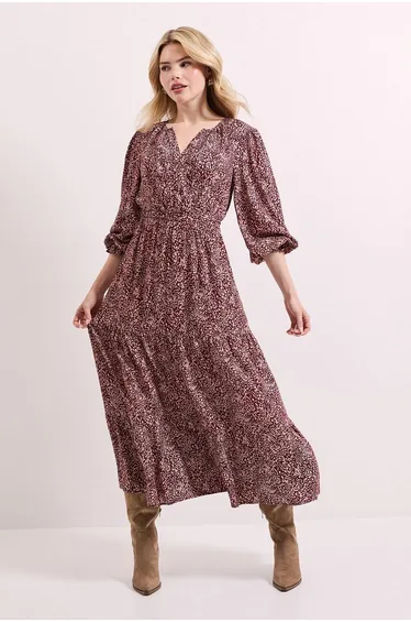 Animal Wrap Front Tiered Skirt Midaxi Dress