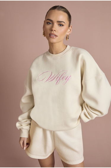 Wifey Embroidered Oversized Bridal Sweatshirt - ecru