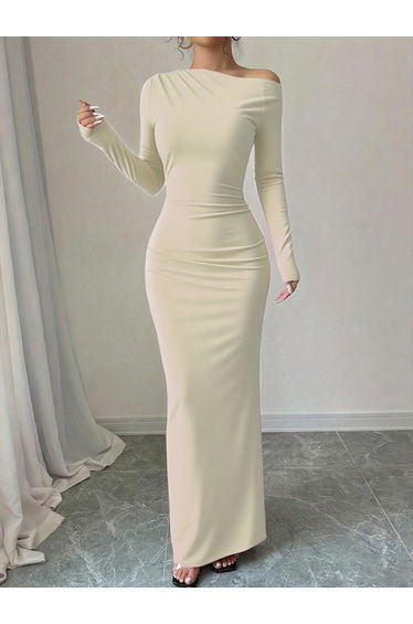 Solid Beige Bodycon Maxi Dress