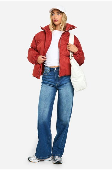 Peached Padded Puffer Jacket - rust