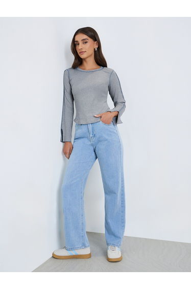 Women Overlock Seam Knit T-Shirt