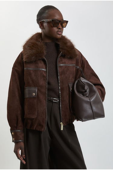 Faux Leather Mix Short Bomber Jacket
