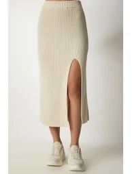 Women's Cream Corduroy Crop Skirt Sweater Suit - 6