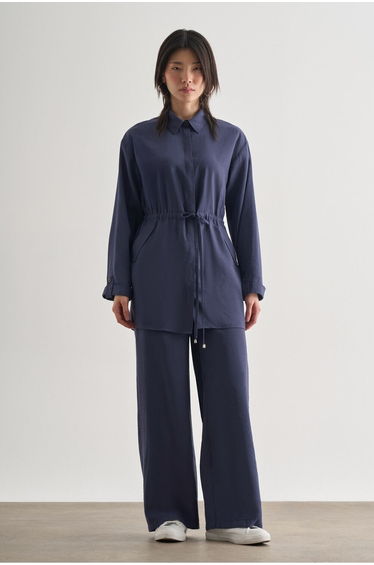 Mizalle Double Pocketed Waist Rope Gathered Modal Tunic