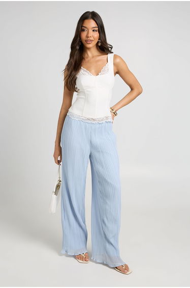 Pleated Single Channel Waistband Trouser - light blue