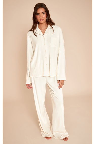 Cream Soft Touch Piping Detail Pyjama Set