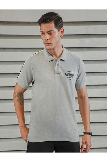 Slogan Print Regular Fit Polo Neck T-Shirt