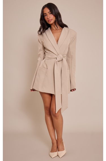 Petite Stone Tailored Tie Waist Blazer Dress