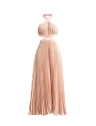 Brittany Pink Halter Pleated Maxi Dress - 3