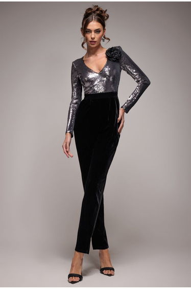 Goddiva Liquid Sequin Jumpsuit With Corsage