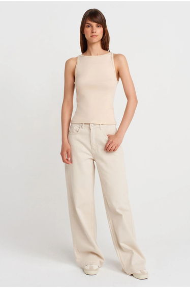 Dilvin Ribbed Halterneck Slim-Fit Blouse