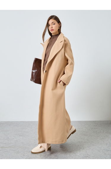 Beige Oversized Wool Like Maxi Coat