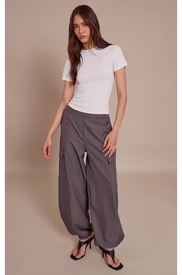 Charcoal Woven Elasticated Hem Cargos