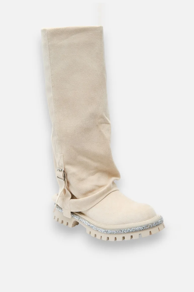 Lemonade Crystal Trim Wild Obsession Knee High Boots Nude