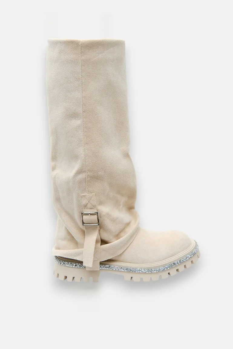 Lemonade Crystal Trim Wild Obsession Knee High Boots Nude - 1