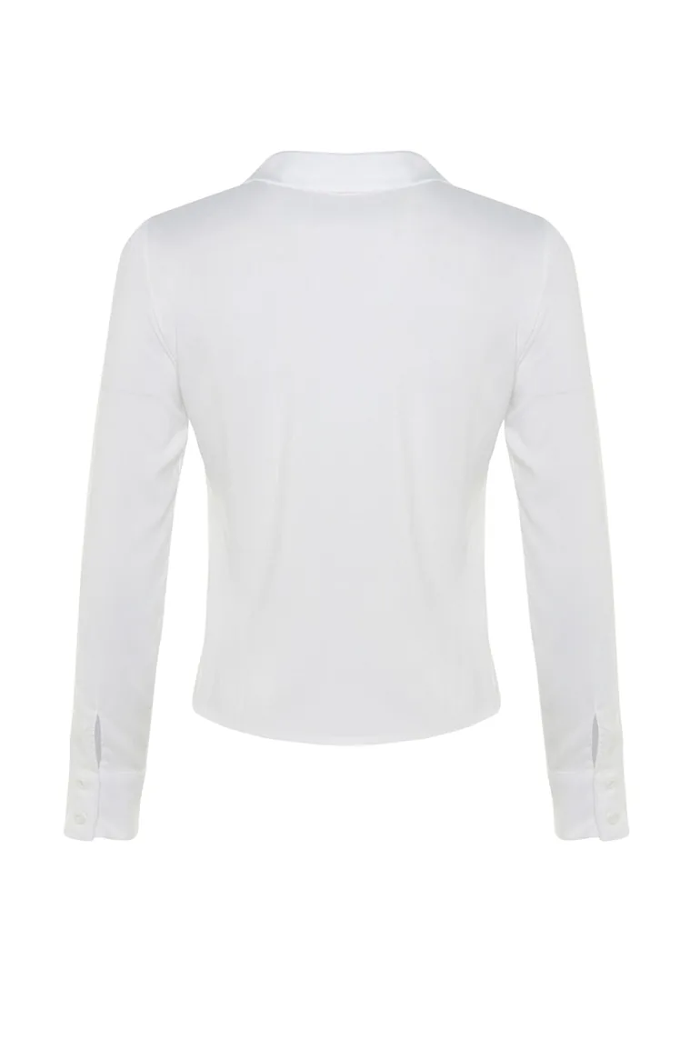 Ecru Shirred Fitted/Slim Woven Shirt - 8