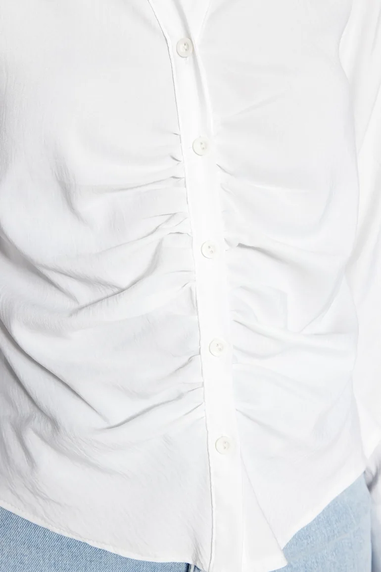 Ecru Shirred Fitted/Slim Woven Shirt - 5