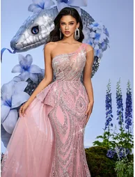 One Shoulder Back Tie Women Gown Dress Cocktail Party Party Night Dress - 1