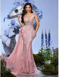 One Shoulder Back Tie Women Gown Dress Cocktail Party Party Night Dress - 4