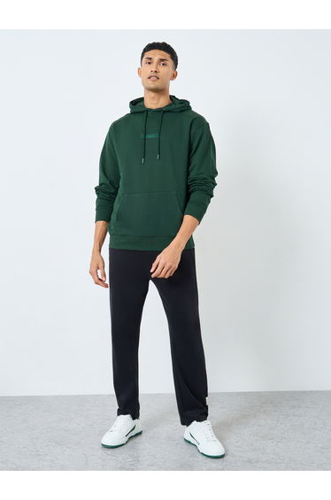 Men Embroidered Green Relaxed Fit Hoodie