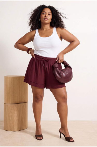 Plum Wide-Leg Skirt Look Plus Size Shorts & Bermuda