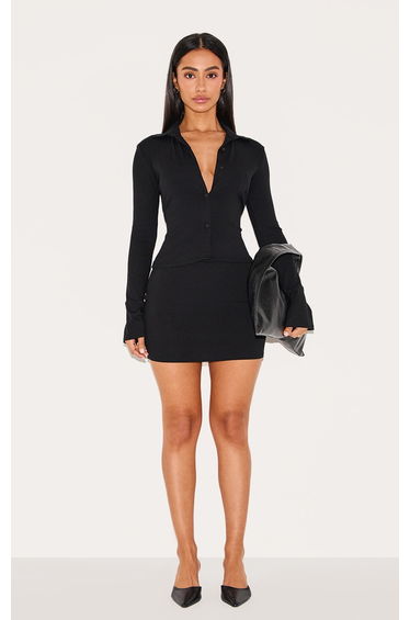 Petite Black Ribbed High Waist Mini Skirt
