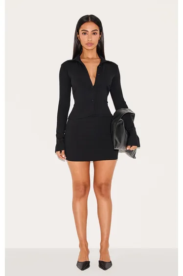 Petite Black Ribbed High Waist Mini Skirt