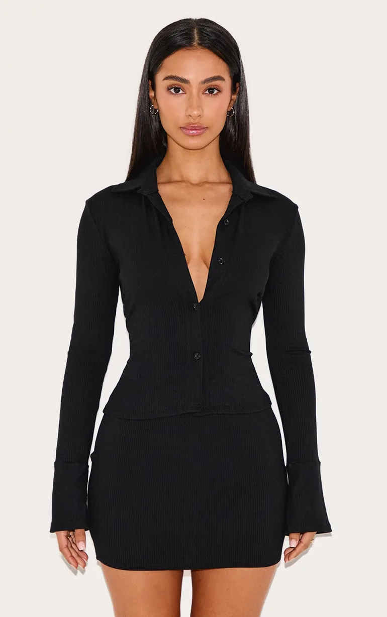 Petite Black Ribbed High Waist Mini Skirt - 3