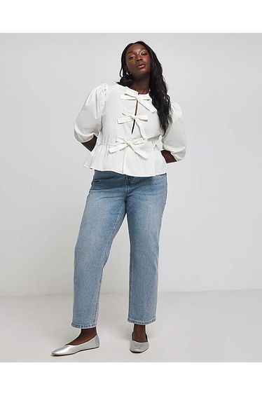 Tie Front Puff Sleeve Smock Top