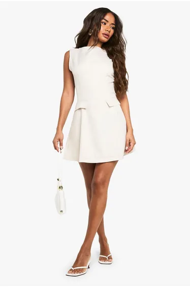 Linen Look Tailored Shift Dress - stone