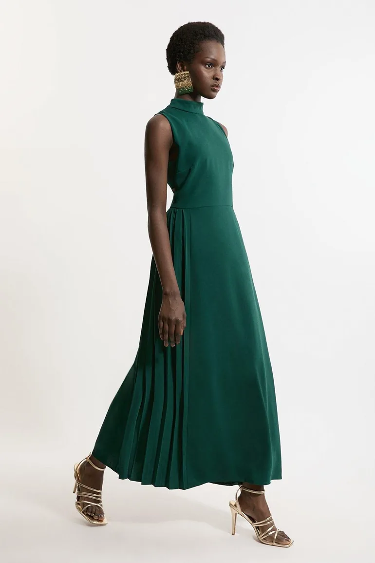 karen millen soft tailored pleated panel midaxi dress Green KarenMillen Soft Tailored Pleated Panel Midaxi Dress