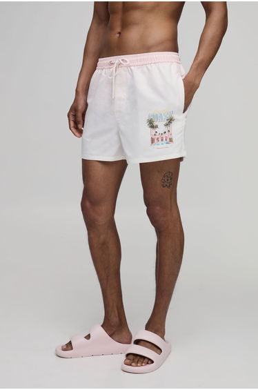Placement Print Ombre Short Length Swim Short - baby pink