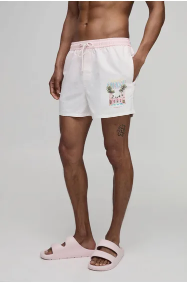 Placement Print Ombre Short Length Swim Short - baby pink