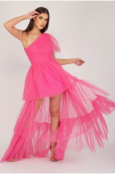 Rowena Bright Pink One Shoulder dress Tulle Gown