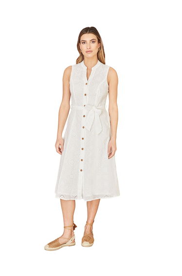 Yumi White Flower Broderie Anglaise Cotton Shirt Dress