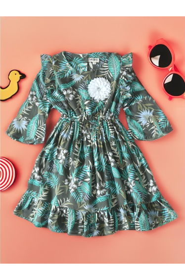 All-Over Print Floral Applique Tiered Dress