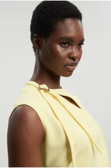 Polished Tailored Drape Neck Full Skirt Dress