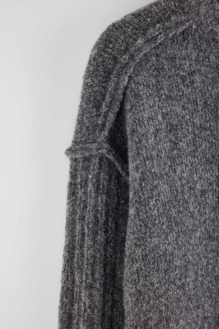 Anthracite Soft Textured Wool Wide Fit Knitwear Sweater - 4