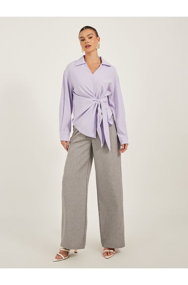 Solid Collared Wrap Look Top