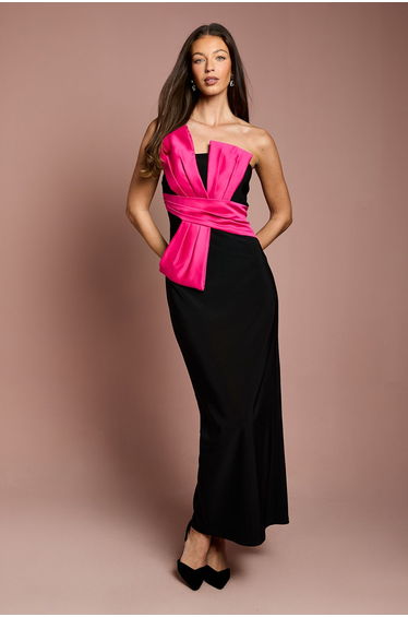 Bandeau Contrast Bow Detail Column Maxi Dress