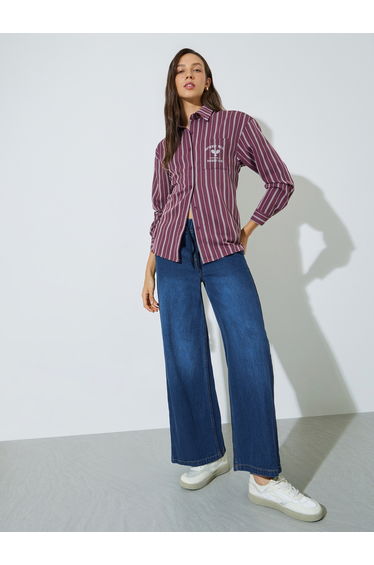 Dark Blue Jogger Style Wide Leg Jeans with Drawcord