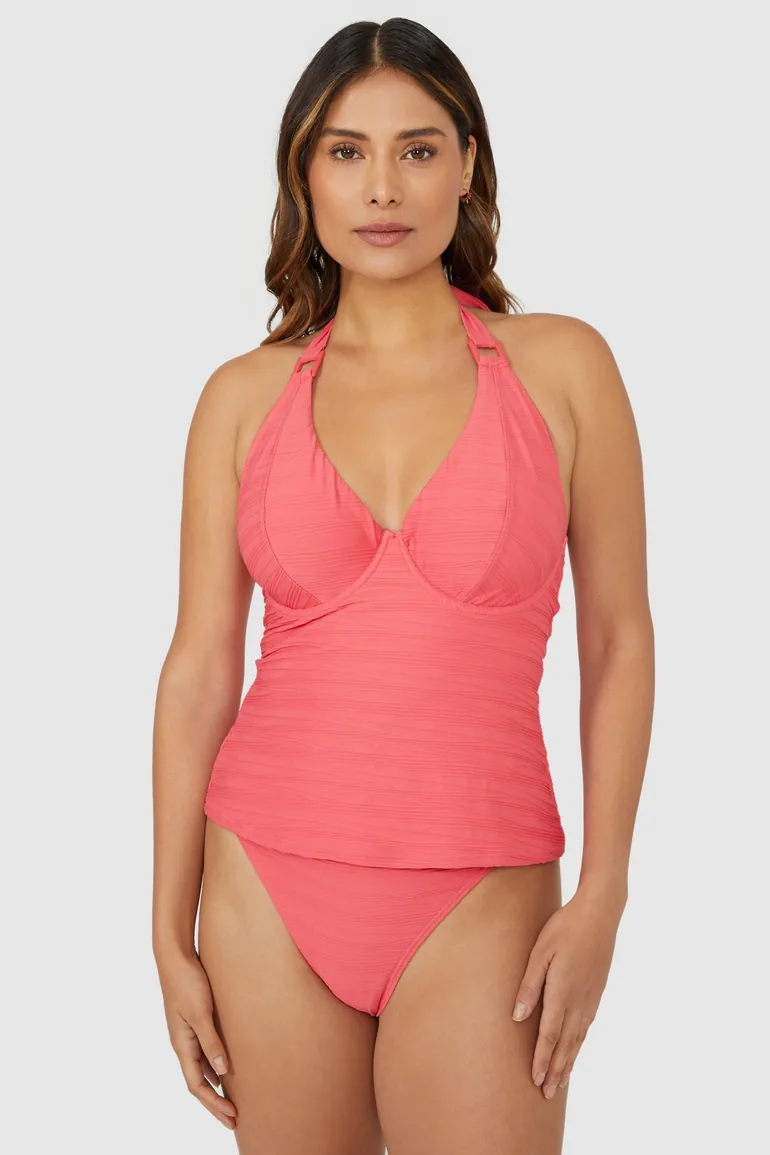 Gorgeous DD+ Non Pad Plunge Tankini Top - pink - 1