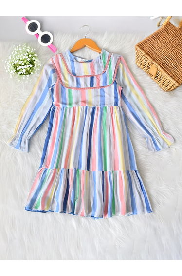 Striped Tiered Knee-Length Dress